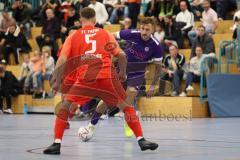 Lotto - Hallen - Bayerncup -  Saison 2022/2023 - FC Fatih Ingolstadt - MTV Ingolstadt - Finale -  Sebastian Rutkowski lila MTV Ing -Dardan Berisha #5 Fatih -  Foto: Meyer Jürgen