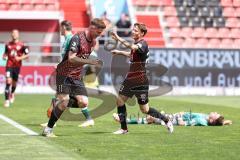 3. Liga; FC Ingolstadt 04 - VfB Lübeck; Tor Jubel Treffer 1:0 Sebastian Grönning (11, FCI) mit Moritz Seiffert (23, FCI)