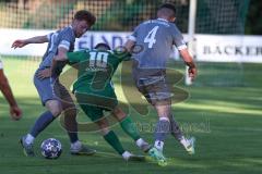 Totopokal- Saison 2023/2024 - SV Manching  - VFB Eichstätt - Sebastian Graßl (Nr.10 - SV Manching) - Zimmermann Johannis grau Eichstätt - Fazlji Senih links grau #16 Eichstätt - Foto: Meyer Jürgen