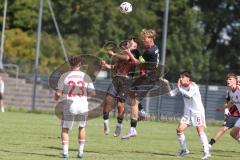 *** A-Junioren Bundesliga  - Saison 2025/26 - A-Junioren - FC Ingolstadt 04 - 1. FC Nürnberg - Hengmith Timo links rot FCI - Michelbach Kilian rot FCI rechts - Haxhiu Lion weiss Nürnberg #6 - Foto: Meyer Jürgen