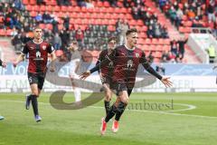 2.BL; FC Ingolstadt 04 - FC ST. Pauli; Tor Jubel Treffer Dennis Eckert Ayensa (7, FCI) mit Merlin Röhl (34, FCI) Nikola Stevanovic (15, FCI)