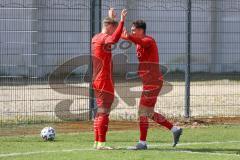 Bayernliga Süd - Saison 2021/2022 - FC Ingolstadt 04 II - TürkAugsburg - Der 2:0 Führungstreffer durch Domislic Renato (#17 FCI) rot - jubel - Meikis Fabio (#19 FCI) - Foto: Meyer Jürgen