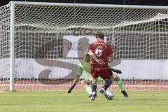 Kreisklasse- Saison 2023/2024 - MTV Ingolstadt - TSV Pförring - Der 1:2 Führungstreffer durch Elias Heiß rot Pförring - jubel - Ivan Covic Torwart MTV - Foto: Meyer Jürgen