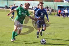 2023_10_28 - Kreisliga - Saison 2023/24 - SV Menning - FC Gerolfing  - Lukas Achhammer grün Gerolfing - Moritz Mayerhofer blau Menning - Foto: Meyer Jürgen