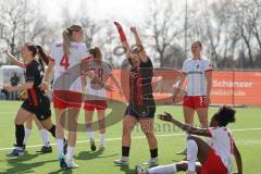 2. Bundesliga Frauen - Saison 2024/25 - FC Ingolstadt 04 Frauen - SC Freiburg II - Der 1:0 Führungstreffer durch Emma Kusch (Nr.9 - FCI Frauen) - jubel - Sadikou Nailatou #18 Freiburg - Pija Reininger (Nr.21 - FCI Frauen) - Maas Mia-Lena #4 Freiburg - Fot