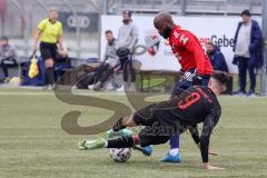 Bayernliga Süd - Saison 2021/2022 - FC Ingolstadt 04 II -  SpVgg Unterhaching - Arian Llugiqi #9 FCI - Jose Pierre Vunguidica rot Haching - Foto: Meyer Jürgen