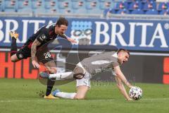 3. Liga - SV Wehen Wiesbaden - FC Ingolstadt 04 - Foul, Kuhn Moritz (20 SVW) an Merlin Röhl (34, FCI) rote Karte