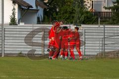 Bayernliga Süd - Saison 2021/2022 - FC Ingolstadt 04 II - Schwaben Augsburg - Der 2:0 Führungstreffer per Freistoss durch Cavadias Fabian (#5 FCI) - jubel - Götzendörfer Mario (#23 FCI)  - Senger Michael (#21 FCI) - Foto: Meyer Jürgen