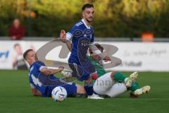 Kreisliga - Saison 2023/2024 - FC Gerolfing - TSV Ober/Unterhaunstadt - David Polster blau Oberhaunstadt - Simon Bellinghausen #4 blau Oberhaunstadt - Philipp Haunschild grün Gerolfing - Foto: Meyer Jürgen