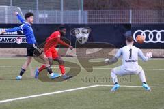 A - Junioren Bundesliga Süd/Südwest -  Saison 2021/2022 - FC Ingolstadt 04 - 1. FC Saarbrücken - Madougou Ibrahim (#9 FCI) - Hartz Elias Torwart Saarbrücken - Foto: Meyer Jürgen