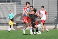 B-Junioren Bundesliga  - Saison 2023/24 - B-Junioren - FC Ingolstadt 04 - FC Bayern München - Polat Arel schwarz FCI - Schäfer Luis rot München - Foto: Meyer Jürgen