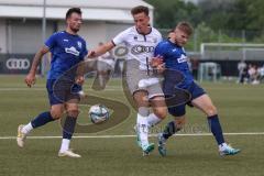 Freundschaftsspiel - Saison 2024/25 - FC Ingolstadt 04 II - TSV Rain/Lech  - Din Alajbegovic (Nr.20 - FCI U21) - Reichl Tobias blau Rain/Lech - Miskovic Marko blau links Rain/Lech - Foto: Meyer Jürgen