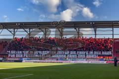 2.BL; FC Ingolstadt 04 - SSV Jahn Regensburg; Fan Fankurve Banner Fahnen Spruchband, Choreographie