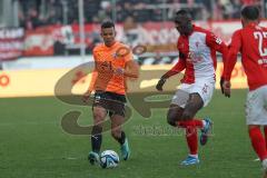 2024_1_20 - 3. Liga - Saison 2023/24 - HallescherFC - FC Ingolstadt 04 -  - Marcel Costly (Nr.22 - FC Ingolstadt 04) - Bonga Taris (Nr. 15 - HallescherFC ) - Foto: Meyer Jürgen