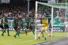 3.Liga - Saison 2023/2024 - Preußen Münster - FC Ingolstadt 04 - Der 0:1 Führungstreffer durch Jannik Mause (Nr.7 - FCI)- jubel - Torwart Max Schulze Niehues (Nr.35 - Preussen Münster) -  - Foto: Meyer Jürgen