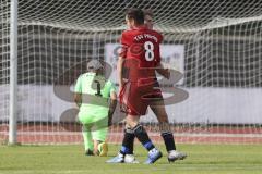 Kreisklasse- Saison 2023/2024 - MTV Ingolstadt - TSV Pförring - Der 1:2 Führungstreffer durch Elias Heiß rot Pförring - jubel - Ivan Covic Torwart MTV - Foto: Meyer Jürgen