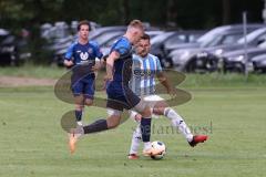 Kreisliga - Saison 2023/2024 - SV Menning  - FC Sandersdorf - Marcel von Schuttenbach blau Menning - Christian Geß weiss SandersdorfFoto: Meyer Jürgen