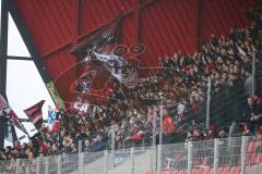 2.BL; SSV Jahn Regensburg - FC Ingolstadt 04; Fan Fankurve Banner Fahnen Spruchband Schanzer