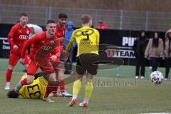 Bayernliga Süd - Saison 2022/2023 - FC Ingolstadt 04 - SV Kirchanschöring - Mario Götzendorfer (Nr.23 - FCI II) -  Galler Julian gelb Kirchanschöring - Miladinovic David gelb am Boden Kirchanschöring - Foto: Meyer Jürgen