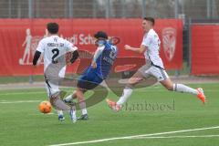 AUDI - Schanzer Amateur Cup - Halbfinale 1 - Saison 2024/25 - FC Mindelstetten - SV Menning - Der 0:1 Führungstreffer durch Noah Kamenjasevic blau Menning - jubel - Stefan Liebler weiss rechts Mindelstetten - Simon Schweiger weiss #2 Mindelstetten - Foto: