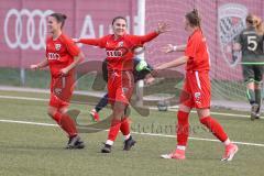 Frauen - Bayernliga -  FC Ingolstadt 04 II -SV Frensdorf -  Der 1:0 Führungstreffer durch Melina Prawda rot FCI - Jubel - Annika Siebenhüter rot FCI - Melisah Karacubu #23 rot FCI - Alina Arneth Torwart Frensdorf - Foto: Meyer Jürgen