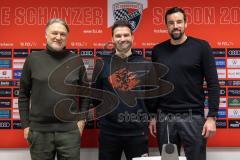 3. Liga; FC Ingolstadt 04 - Neuer Trainer Cheftrainer Guerino Capretti (FCI), erste Pressekonferenz, Geschäftsführers Dietmar Beiersdorfer (FCI Sport Kommunikation) Cheftrainer Guerino Capretti (FCI) Sportmanager Malte Metzelder (FCI)