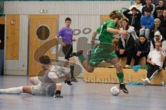 2024_1_6 - Saison 2023/24 - Lotto - Bayern Hallen Cup - Lindenkreuzhalle  -SG Freising - Vorrunde - SV Manching  - Daniel Schweiger grün Manching - Marko Grgic Torwart Freising - Foto: Meyer Jürgen