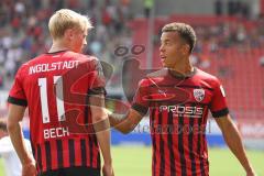3.Liga - Saison 2022/2023 - FC Ingolstadt 04 -  1. FC Saarbrücken - Kristensen Tobias Bech (Nr.11 FCI) - Marcel Costly (Nr.22 - FCI) - Foto: Meyer Jürgen