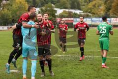 Toto-Pokal; VfB Eichstätt - FC Ingolstadt 04; Sieg im Elfmerterschiessen, Torwart Marius Funk (1, FCI) wird gefeiert, Pascal Testroet (37, FCI) Rico Preißinger (6, FCI) Calvin Brackelmann (17, FCI) Dominik Franke (3 FCI) Tobias Bech (11, FCI)