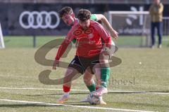 2024_2_17 - Saison 2023/24 - AUDI-Schanzer Amateur Cup - FC Gerolfing - TV 1861 Ingolstadt - Halbfinale 2 - Thomas Schäffer rot 1861 Ing. - Florian Uslar grün Gerolfing - Foto: Meyer Jürgen