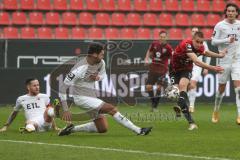 3. Fußball-Liga - Saison 2020/2021 - FC Ingolstadt 04 - FC Viktoria Köln - Filip Bilbija (#35,FCI)  - Maximilian Rossmann (#3 Köln) - Foto: Meyer Jürgen