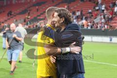 Toto-Pokal - Saison 2023/2024 - FC Ingolstadt 04 - Jahn Regensburg - Elfmeter schießen gewonnen - jubel - Torwart Marius  Funk (Nr.1 - FCI) — Sportdirektor Ivica Grlic (FCI) -  Foto: Meyer Jürgen