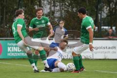Toto-Pokal - Saison 2023/2024 - FC Gerolfing - TSV Rohrbach - Maximilian Merkl blau Rohrbach - Philipp Haunschild grün Gerolfing mitte - Lukas Keller
 grün Gerolfing links - Anastasios Porfyriadis grün Gerolfing rechts - Foto: Meyer Jürgen