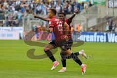 3.Liga - Saison 2022/2023 - TSV 1860 München - FC Ingolstadt 04 - Der 0:1 Führungstreffer durch Marcel Costly (Nr.22 - FCI) - jubel - Hans Nunoo Sarpei (Nr.14 - FCI) - Foto: Meyer Jürgen