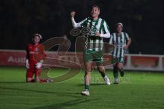 Landesliga - Saison 2025/26 - SV Manching - SC Oberweikertshofen - Der 4:0 Führungstreffer durch Fabian  Neumayer (Nr.9 - SV Manching) - jubel -  - Dzwonik Marco Torwart Oberweikertshofen - Foto: Meyer Jürgen