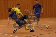 Hallenturnier Gaimersheim - Saison 2025/26 - DJK Ingolstadt - FC Hitzhofen - Admir Music gelb Hitzhofen - Labinot Muljaki blau DJK - Foto: Meyer Jürgen