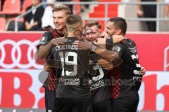 3. Liga; FC Ingolstadt 04 - SSV Ulm 1846; Tor Jubel Treffer 3:0 Jannik Mause (7, FCI) mit Benjamin Kanuric (8, FCI) Mladen Cvjetinovic (19, FCI) Pascal Testroet (37, FCI)