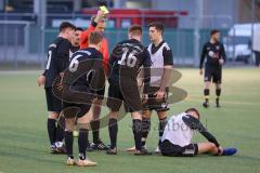 Audi Schanzer Amateur Cup 2022 -  Halbfinale 2 - DJK Ingolstadt - TSV Walpertskirchen - Josef Göss schwarz Walpertskirchen  bekommt die gelbe Karte - Fabian Kuppe #2 weiss DJK Ingolstadt - Foto: Jürgen Meyer