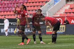 3. Liga - FC Bayern 2 - FC Ingolstadt 04 - Tor Jubel 1:0 Caniggia Ginola Elva (14, FCI) mit Marcel Gaus (19, FCI) Fatih Kaya (9, FCI) Patrick Sussek (37, FCI)