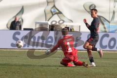3. Liga - Saison 2025/26 - Hansa Rostock - FC Ingolstadt 04  - Der0:1Treffer durch Marcel Costly (Nr.22 - FCI) - jubel-  - Torwart Benjamin Uphoff (Nr.1 - Hansa Rostock) - Foto: Meyer Jürgen
