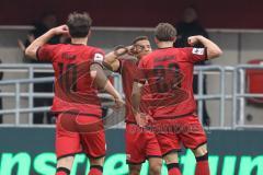 3. Liga; FC Ingolstadt 04 - Alemannia Aachen; Tor Jubel Treffer Ausgleich 1:1 Marcel Costly (22, FCI) Jasper Maljojoki (23, FCI) Dennis Kaygin (10, FCI)