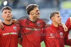 3. Liga; Alemannia Aachen - FC Ingolstadt 04; Sieg Jubel Freude Spieler bedanken sich bei den Fans Tanz Mads Borchers (9, FCI) Dennis Kaygin (10, FCI) Torschütze Gustav Christensen (24, FCI)
