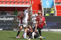 3.Liga - Saison 2022/2023 - FC Ingolstadt 04 -  1. FC Saarbrücken - Patrick Schmidt (Nr.9 - FCI) - Kristensen Tobias Bech (Nr.11 FCI) - Röhl Merlin (Nr.34 - FCI) - Bone Uaferro (Nr.14 - 1. FC Saarbrücken) - Foto: Meyer Jürgen