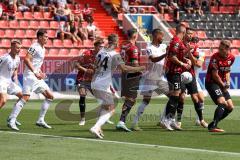 3.Liga - Saison 2022/2023 - FC Ingolstadt 04 -  1. FC Saarbrücken - Pascal Testroet (Nr.37 - FCI) - Tobias Schröck (Nr.21 - FCI) - Sebastian Jakob (Nr.24 - 1. FC Saarbrücken) - Foto: Meyer Jürgen
