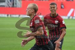 3.Liga - Saison 2022/2023 - FC Ingolstadt 04 -  - SV Waldhof-Mannheim - Tobias Bech (Nr.11 - FCI) trifft zum 1:0 Führungstreffer - Jubel - Marcel Costly (Nr.22 - FCI) - Foto: Meyer Jürgen