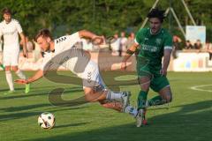 Kreisliga - Saison 2023/24 - Relegation zur BZL - FC Gerolfing - SV Aschau - Niklas Nissl grün Gerolfing - Konstantin Karamanlis weiss Aschau - Foto: Meyer Jürgen