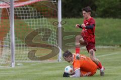 Kreisklasse - Saison 2023/24 - SV Zuchering - TSV Baar/Ebenhausen -  Leander Friedl rot Zuchering  mit einer vergebenen Torchance -  Dominik Weidner Torwart Ebenhausen  - Foto: Meyer Jürgen