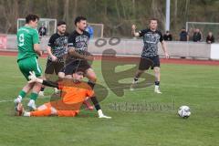Bezirksliga - Saison 2024/25- FC Fatih - VFB Eichstätt II  - Samuel Schmid grün Eichstätt mit dem 0:1 Führungstreffer - jubel - Marco Miskovic schwarz Fatih - Ömer Illgen Torwart Fatih - Foto: Meyer Jürgen