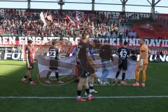 3. Liga - Saison 2024/25 - FC Ingolstadt 04 - SV Wehen Wiesbaden - Das Spiel ist aus - Banner - Choreo - Torwart Marius  Funk (Nr.1 - FCI)- Foto: Meyer Jürgen