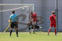 Bayernliga Süd - Saison 2021/2022 - FC Ingolstadt 04 II - SpVgg Hangkofen - Tobias Lermer schwaz Hangkofen mit einem Seitfallrückzieher - Zech Ludwig Torwart (#40 FCI) - Foto: Meyer Jürgen